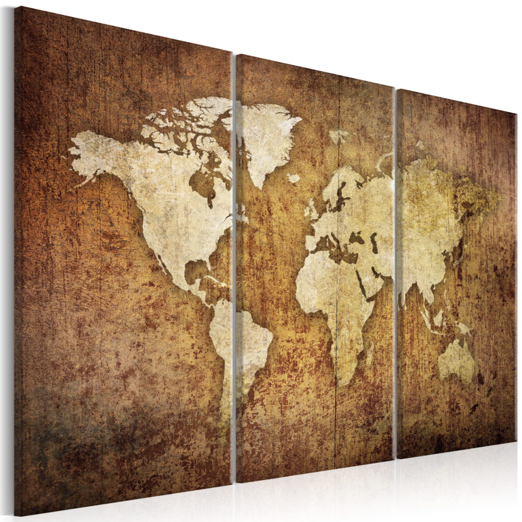 Schilderij - World Map: Brown Texture
