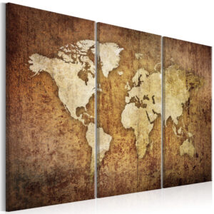 Schilderij - World Map: Brown Texture