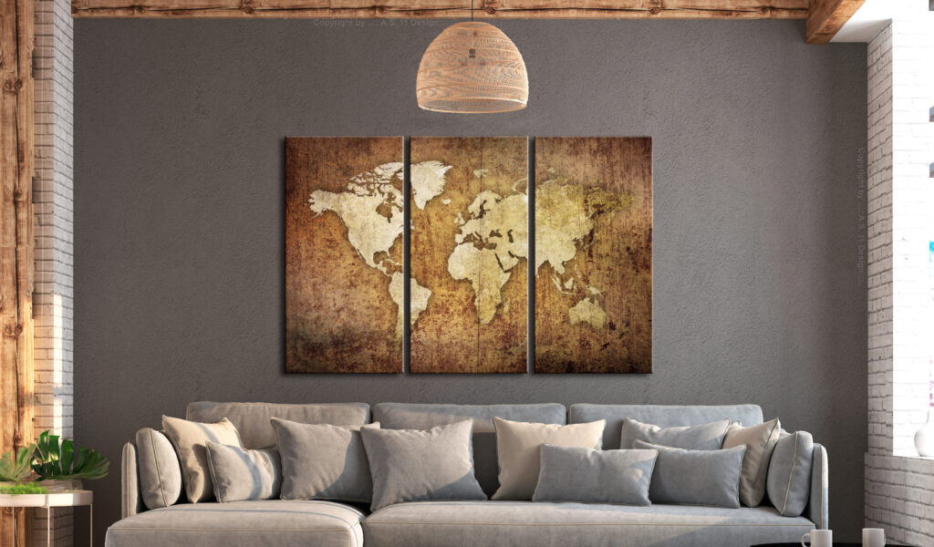 Schilderij - World Map: Brown Texture - Afbeelding 2