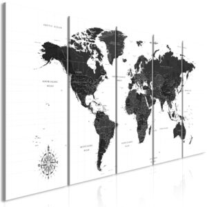 Schilderij - Black and White Map (5 Parts) Narrow