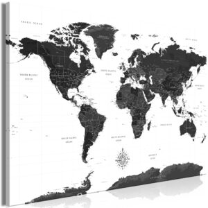 Schilderij - Black and White Map (1 Part) Wide