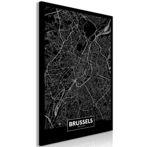 Schilderij - Dark Map of Brussels (1 Part) Vertical