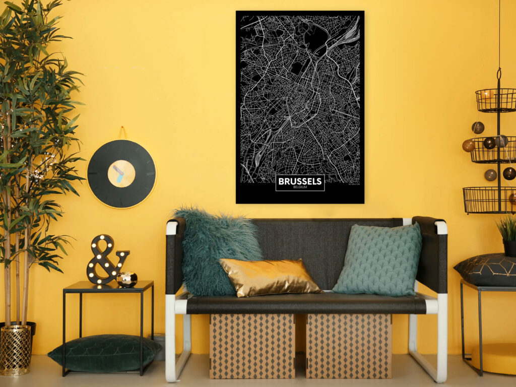 Schilderij - Dark Map of Brussels (1 Part) Vertical - Afbeelding 2