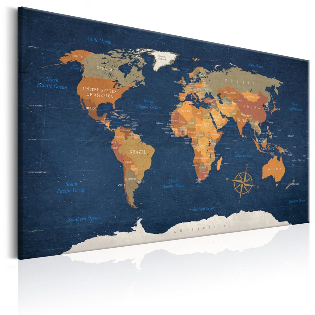 Schilderij - World Map: Ink Oceans