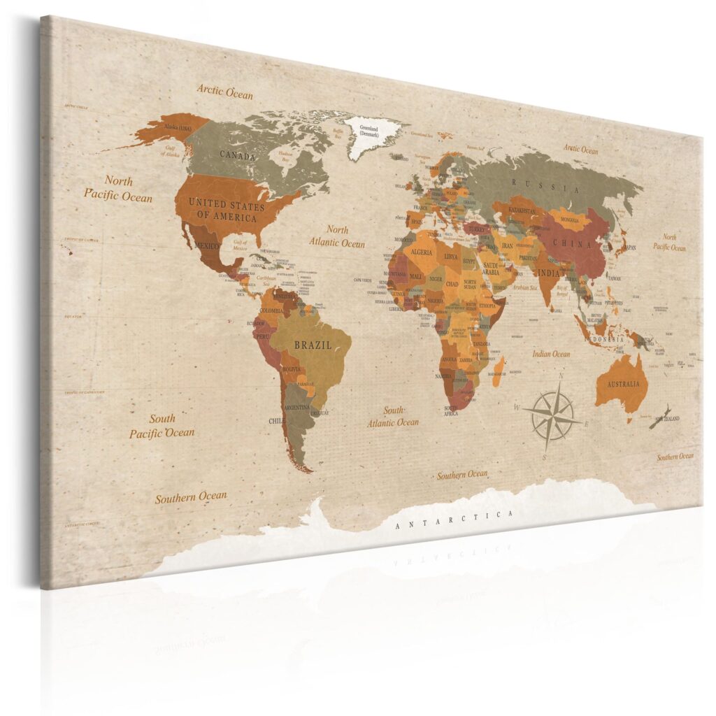Schilderij - World Map: Beige Chic