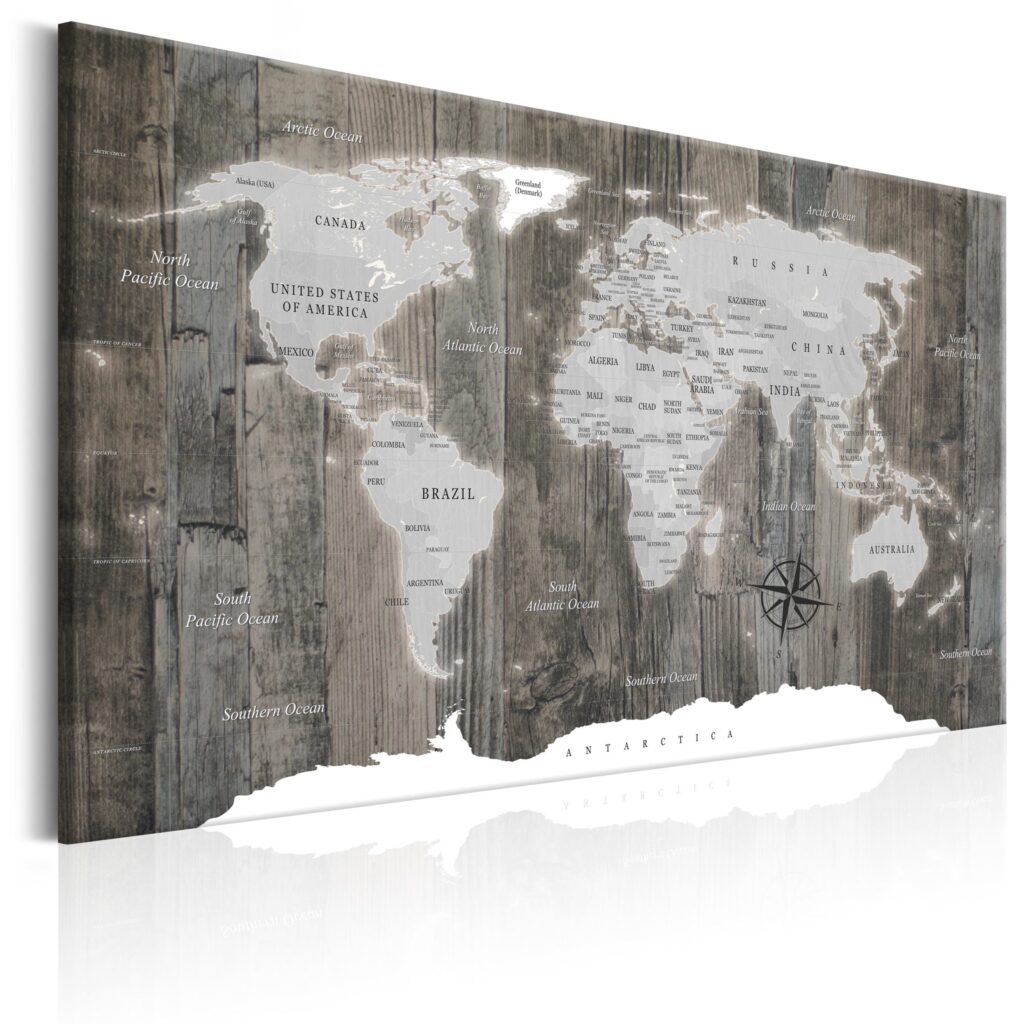 Schilderij - World Map: Wooden World