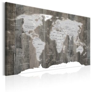 Schilderij - World Map: Wooden World