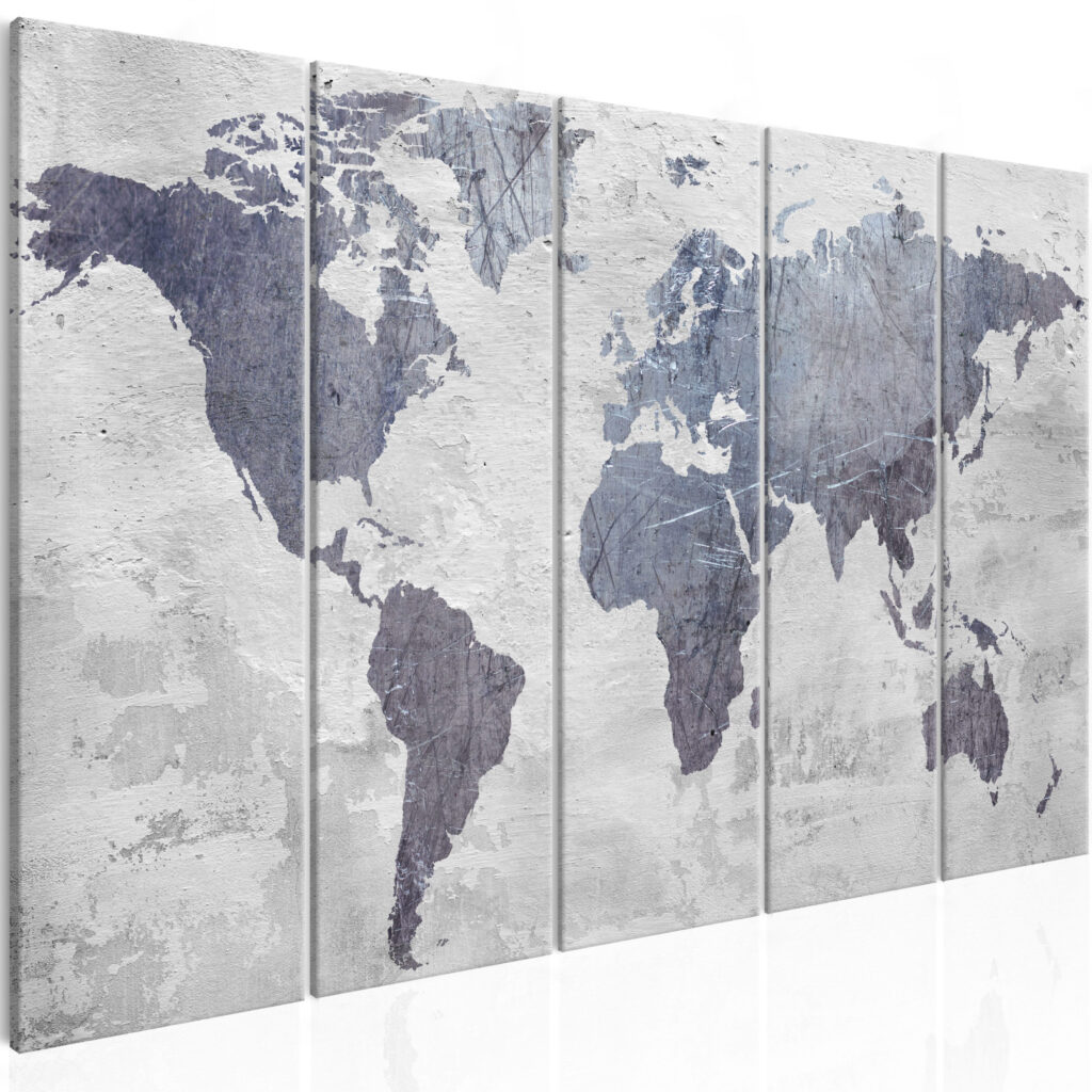 Schilderij - Concrete World Map (5 Parts) Narrow