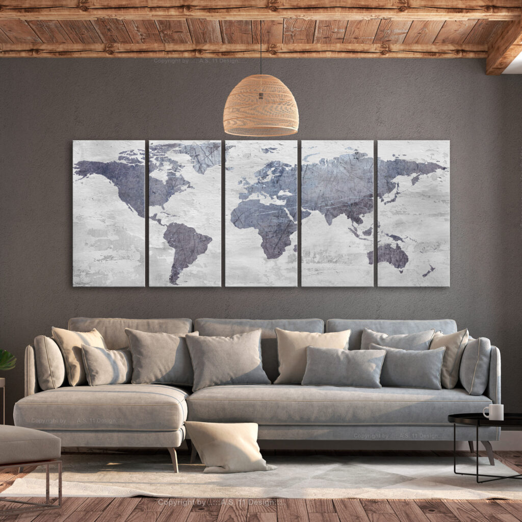 Schilderij - Concrete World Map (5 Parts) Narrow - Afbeelding 2