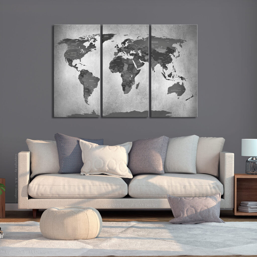 Schilderij - Map on Concrete (3 Parts) - Afbeelding 2
