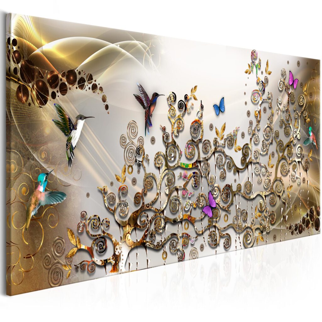 Schilderij - Hummingbirds Dance (1 Part) Gold Narrow