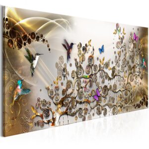 Schilderij - Hummingbirds Dance (1 Part) Gold Narrow