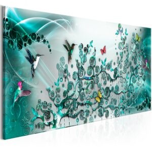 Schilderij - Hummingbirds Dance (1 Part) Turquoise Narrow