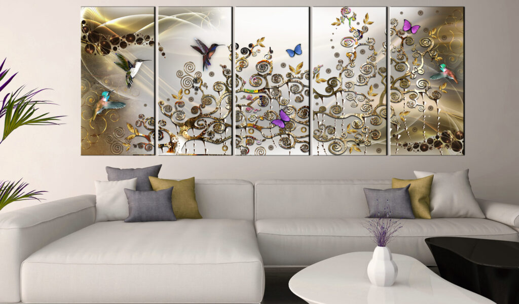 Schilderij - Hummingbirds Dance (5 Parts) Gold Narrow - Afbeelding 2