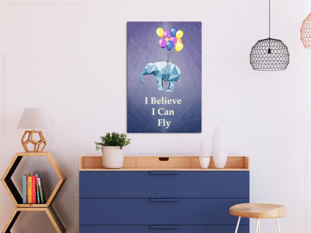 Schilderij - Flying Elephant (1 Part) Vertical - Afbeelding 2