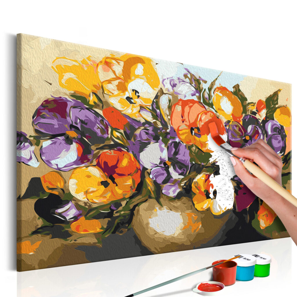 Doe-het-zelf op canvas schilderen - Vase Of Pansies