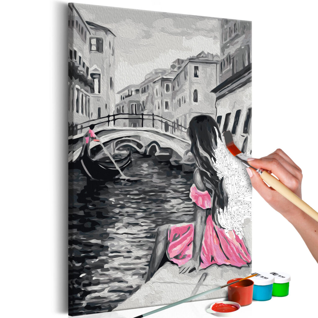 Doe-het-zelf op canvas schilderen - Venice (A Girl In A Pink Dress)