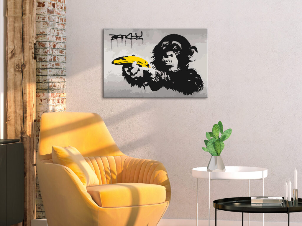 Doe-het-zelf op canvas schilderen - Monkey (Banksy Street Art Graffiti) - Afbeelding 2