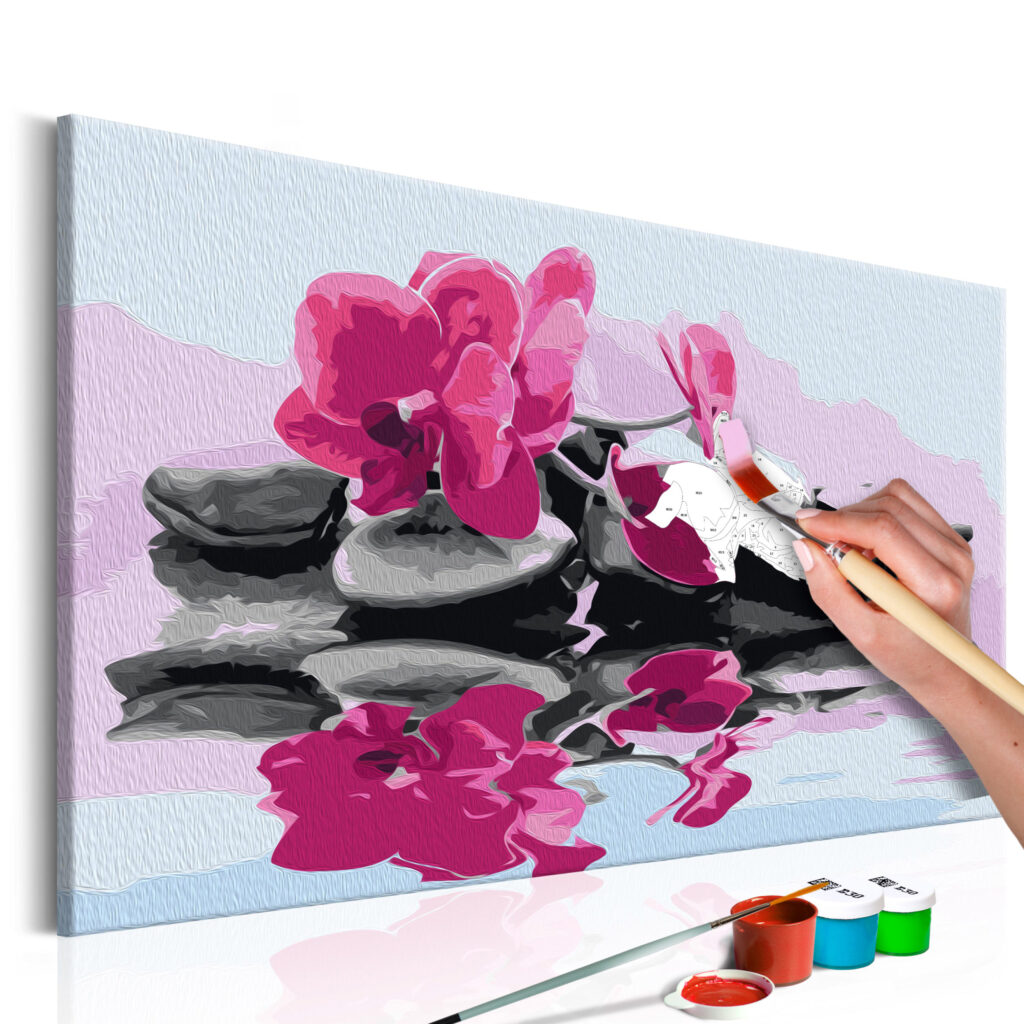 Doe-het-zelf op canvas schilderen - Orchid With Zen Stones (Reflection In The Water)