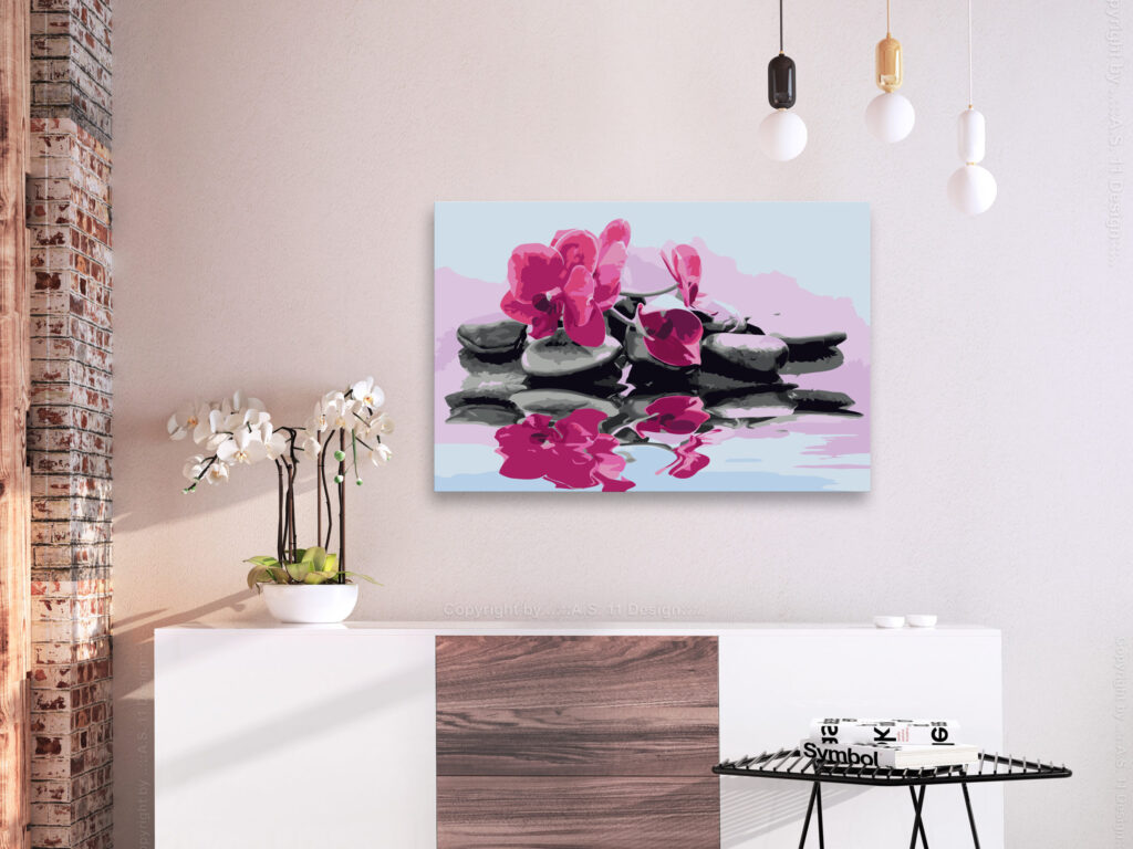 Doe-het-zelf op canvas schilderen - Orchid With Zen Stones (Reflection In The Water) - Afbeelding 2