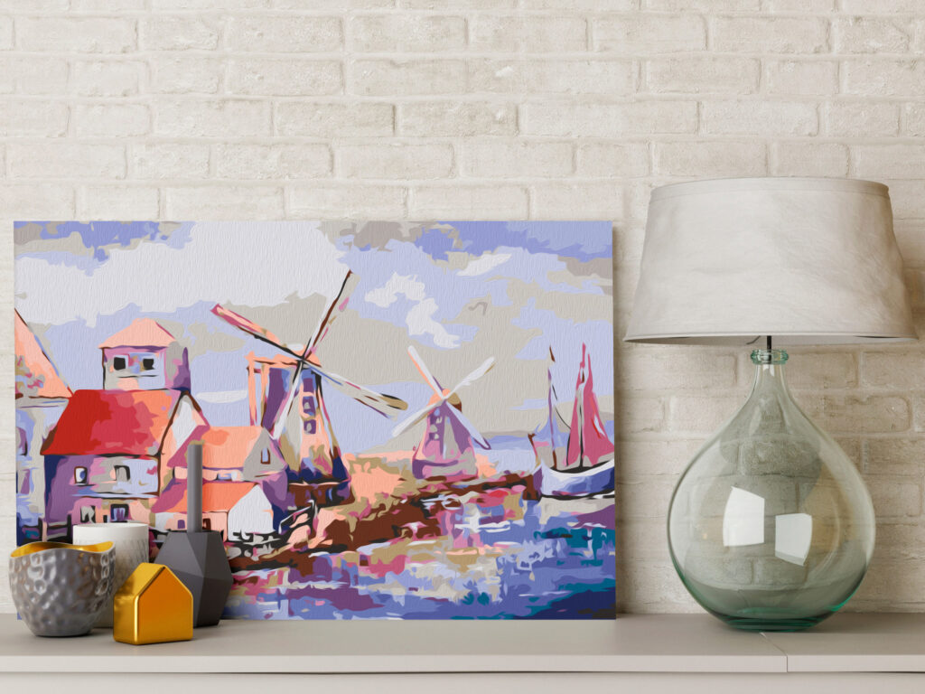 Doe-het-zelf op canvas schilderen - Windmills (Landscape) - Afbeelding 2