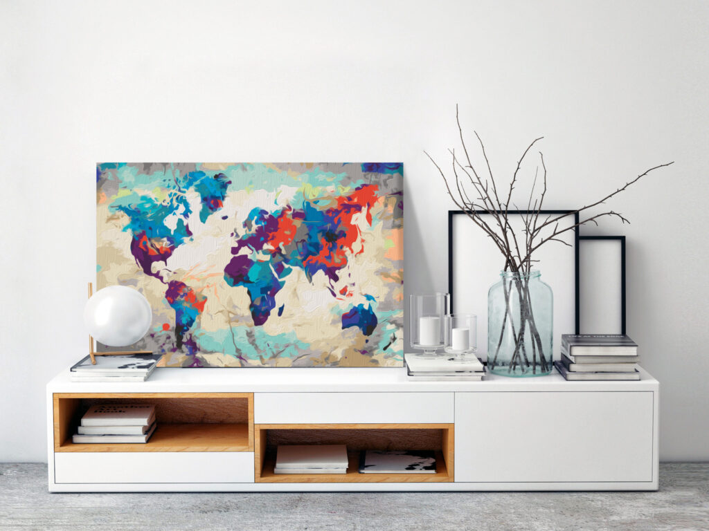 Doe-het-zelf op canvas schilderen - World Map (Blue & Red) - Afbeelding 2