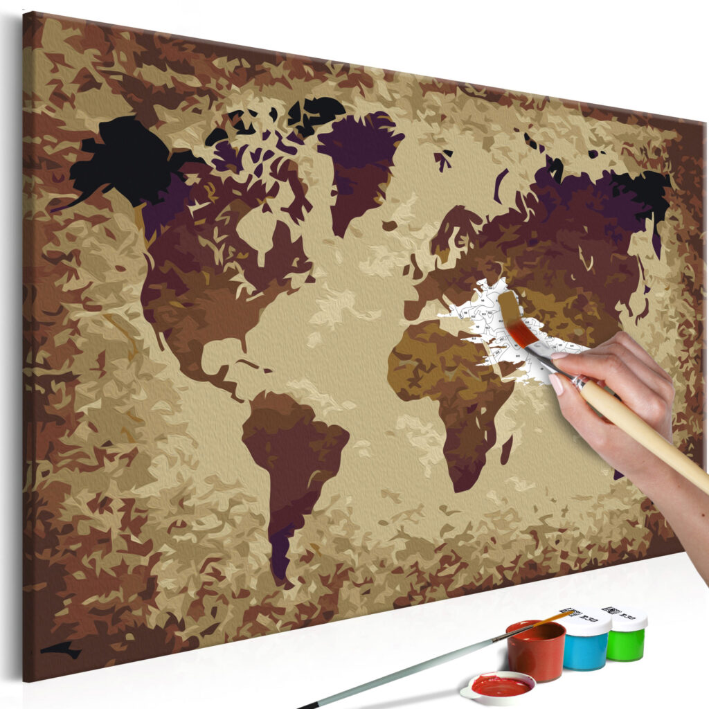 Doe-het-zelf op canvas schilderen - World Map (Brown Colours)