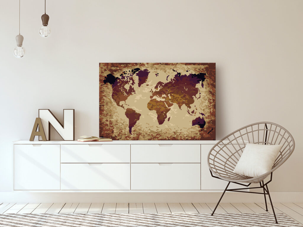 Doe-het-zelf op canvas schilderen - World Map (Brown Colours) - Afbeelding 2