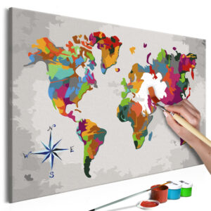 Doe-het-zelf op canvas schilderen - World Map (Compass Rose)