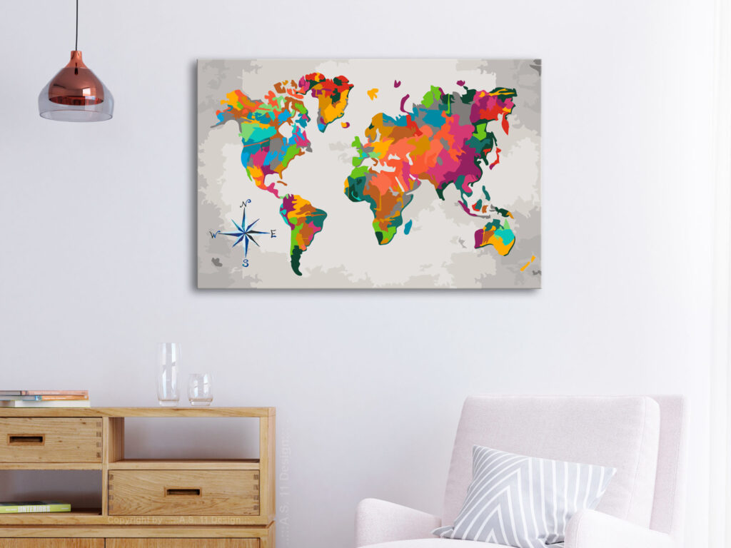 Doe-het-zelf op canvas schilderen - World Map (Compass Rose) - Afbeelding 2