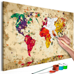 Doe-het-zelf op canvas schilderen - World Map (Colour Splashes)