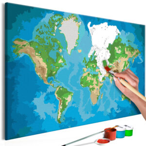 Doe-het-zelf op canvas schilderen - World Map (Blue & Green)