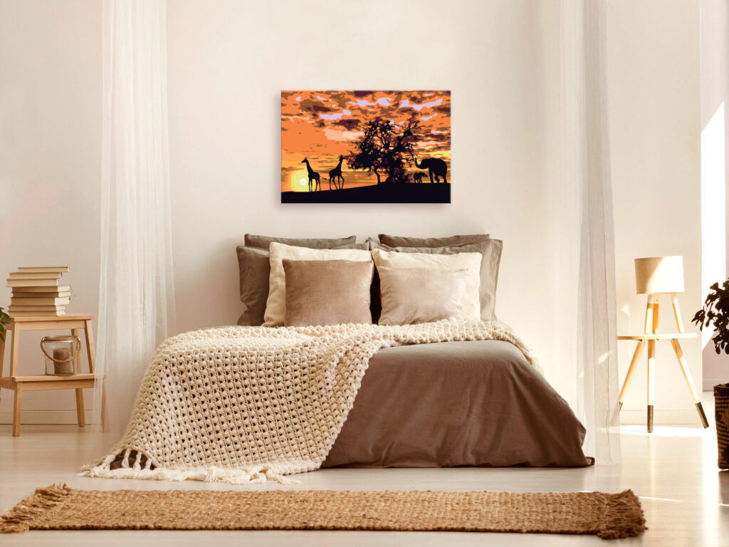 Doe-het-zelf op canvas schilderen - Savannah (Giraffes & Elephants) - Afbeelding 2