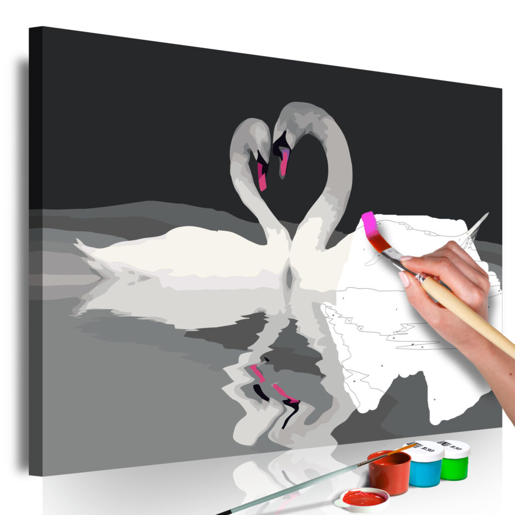 Doe-het-zelf op canvas schilderen - Swan Couple