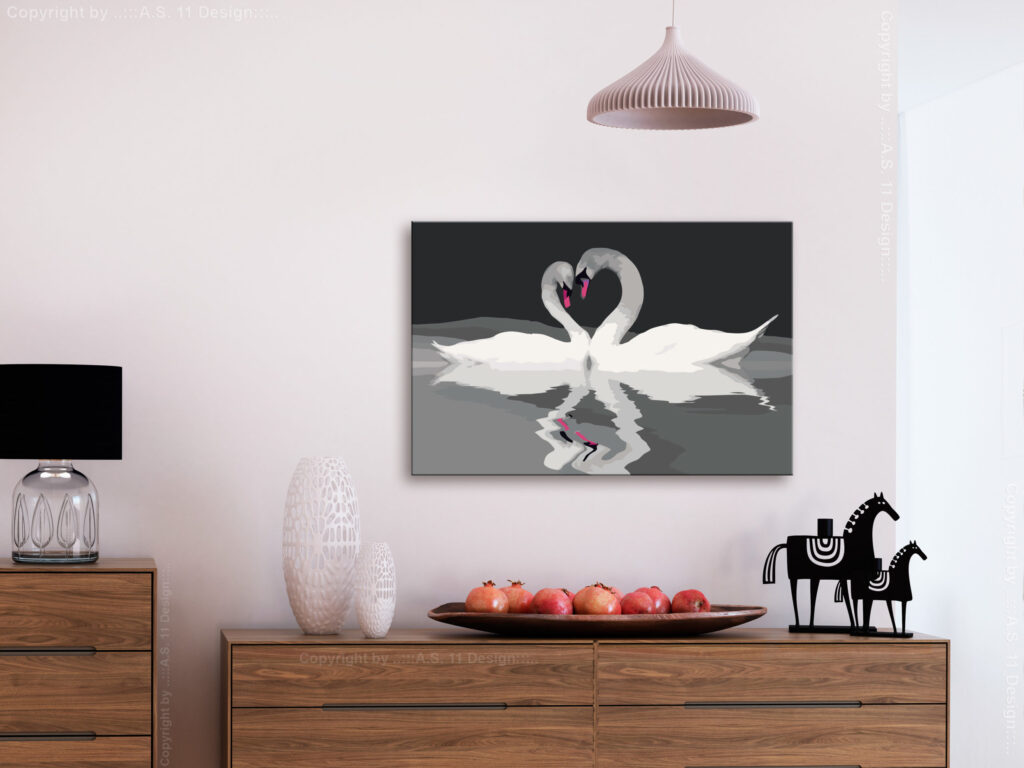 Doe-het-zelf op canvas schilderen - Swan Couple - Afbeelding 2