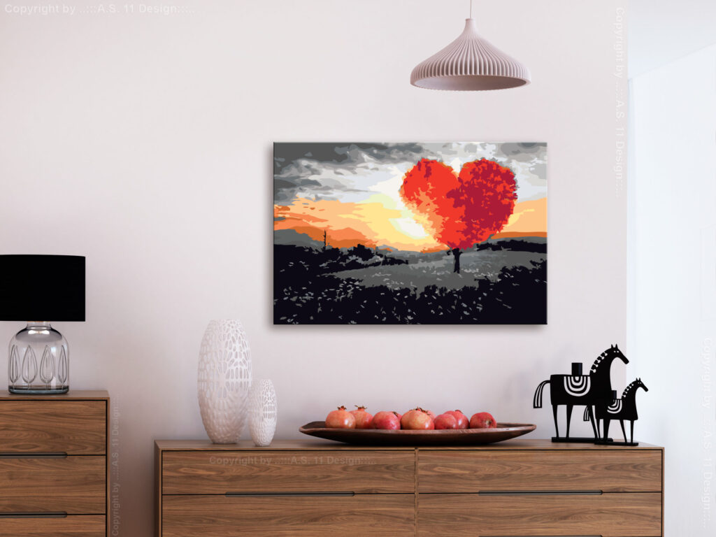 Doe-het-zelf op canvas schilderen - Heart-Shaped Tree (Sunrise) - Afbeelding 2