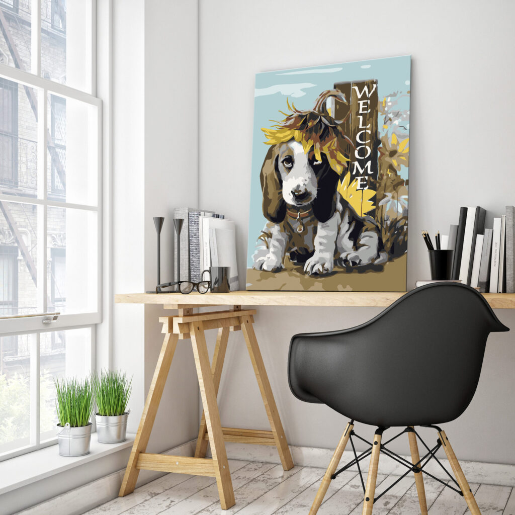 Doe-het-zelf op canvas schilderen - Dog and Sunflowers - Afbeelding 2