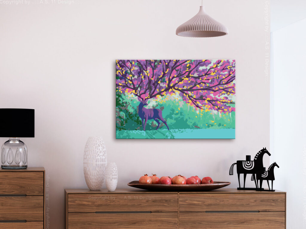 Doe-het-zelf op canvas schilderen - Purple Deer - Afbeelding 2